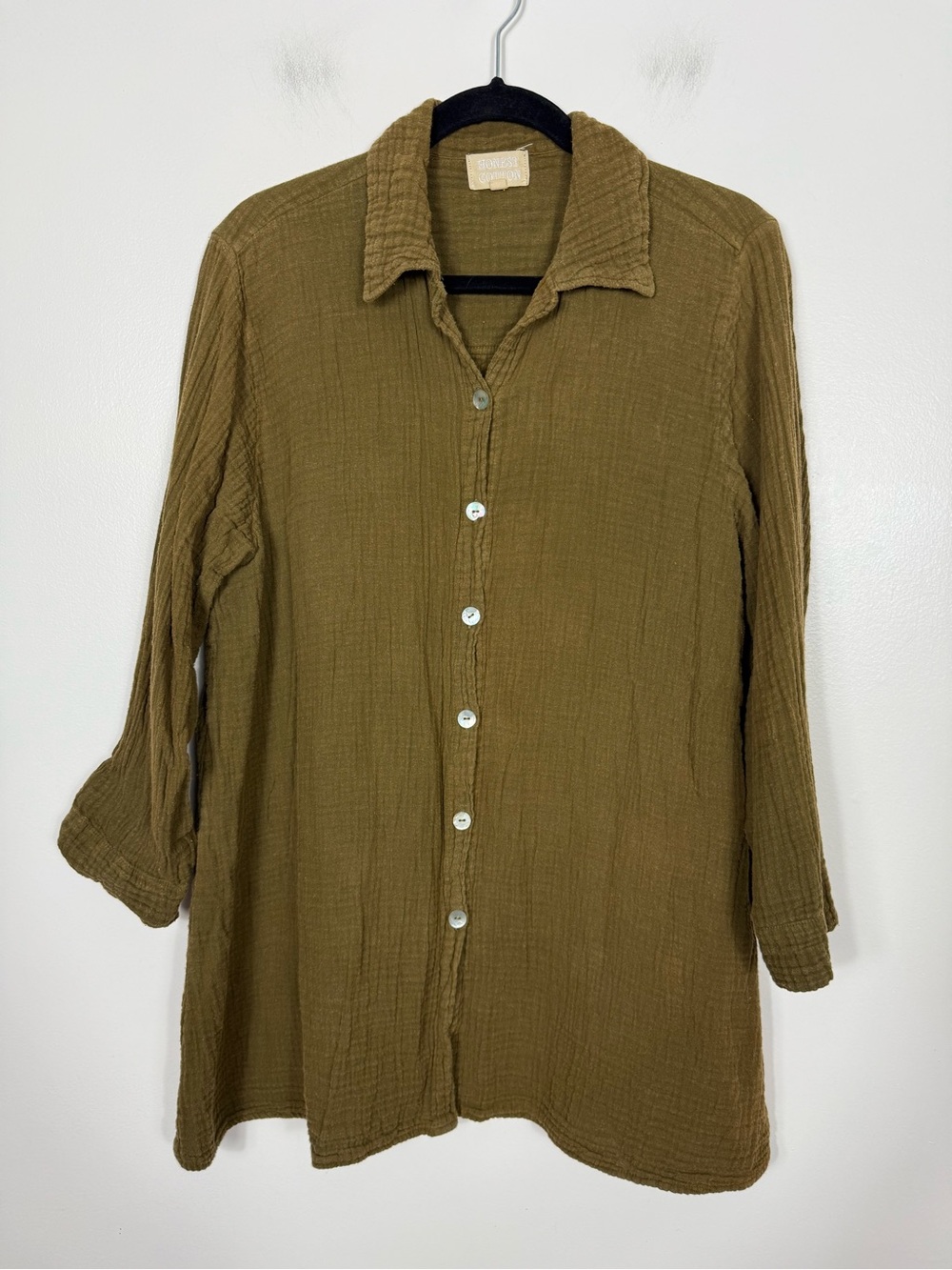 Honest Cotton Natalia Gauze Button-down green tunic S/M